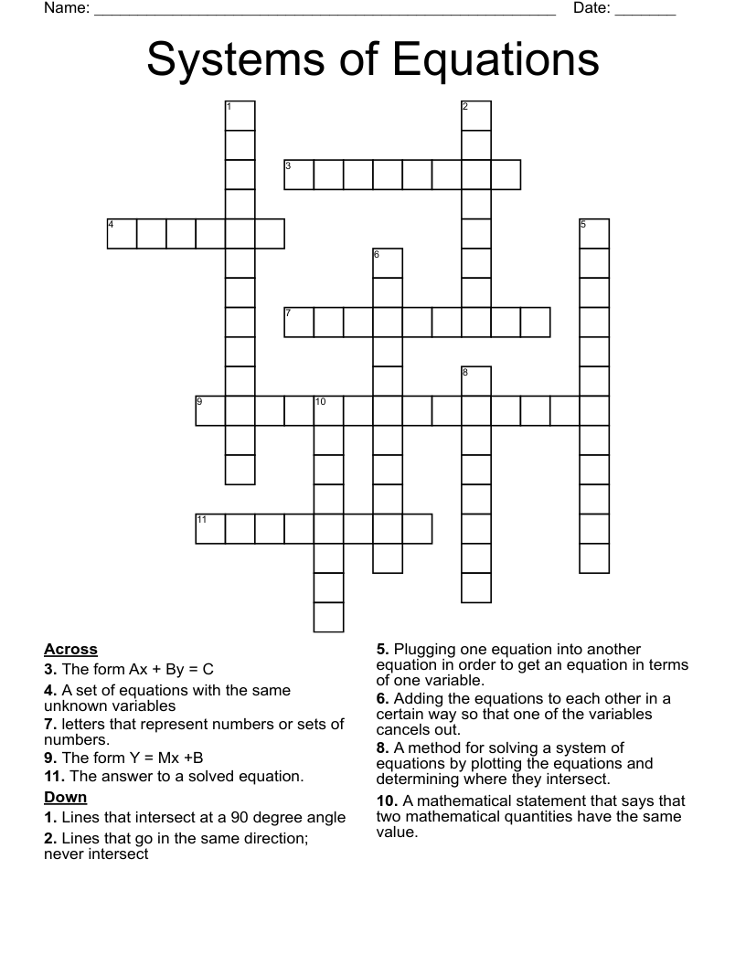 Systems of Equations Crossword
