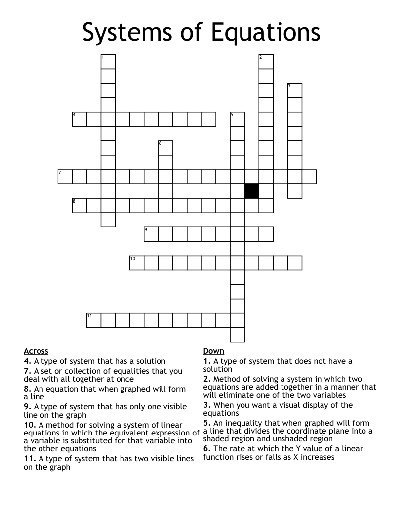 Systems of Equations Crossword