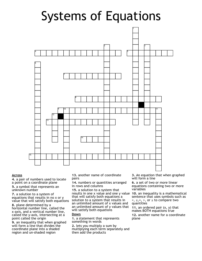 Systems of Equations Crossword