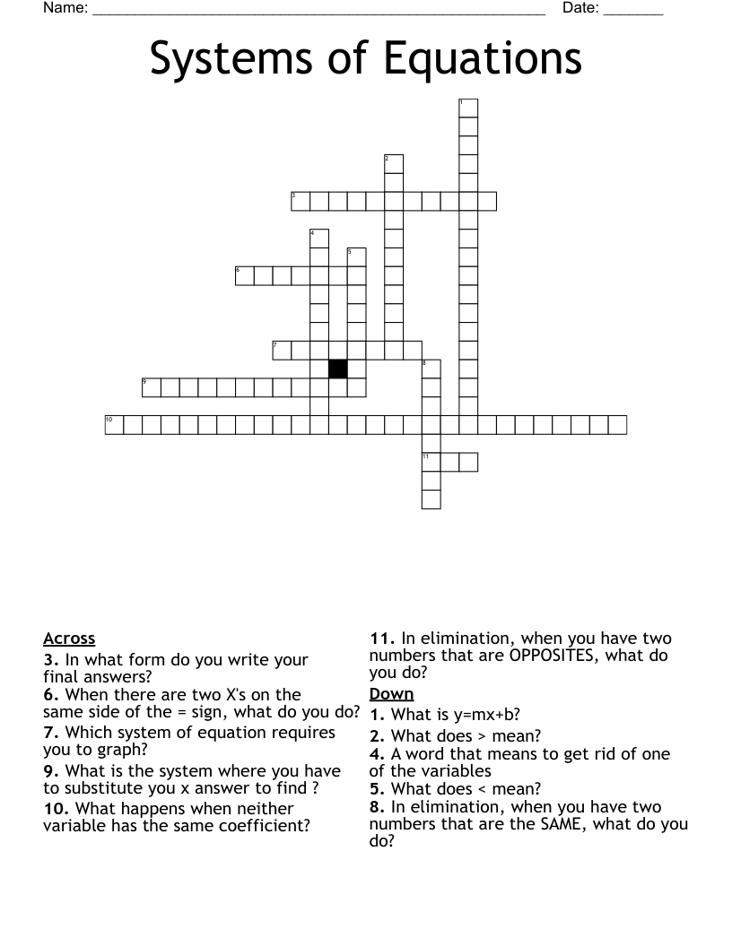 Systems of Equations Crossword