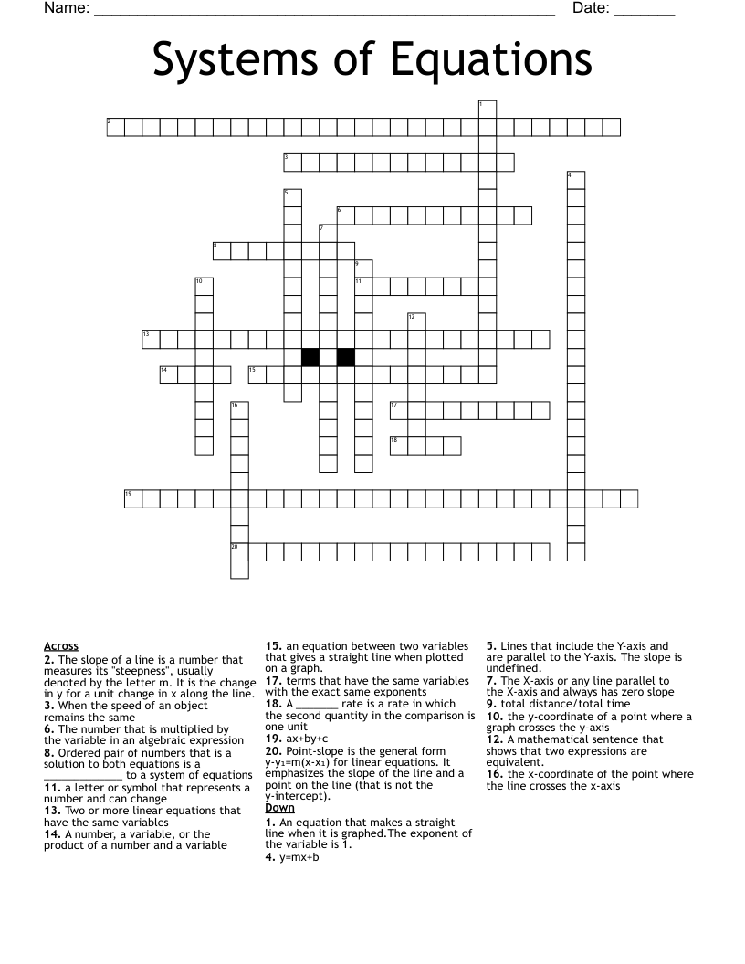Systems of Equations Crossword