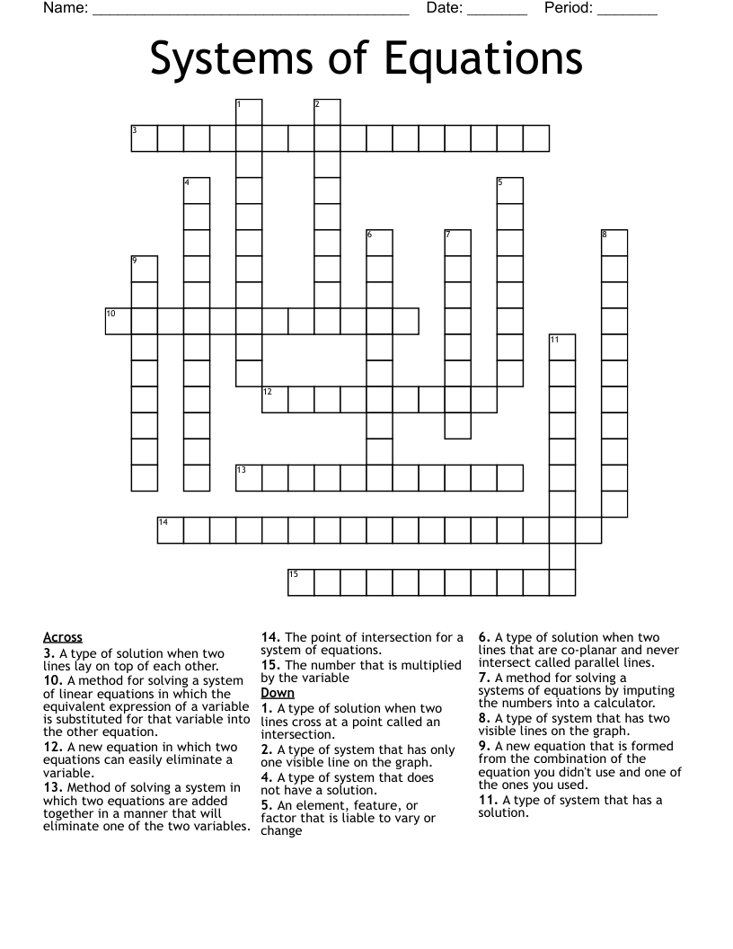 Systems of Equations Crossword