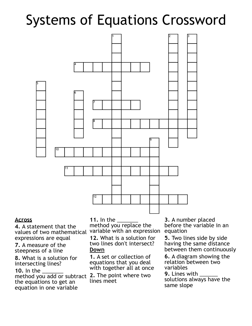 Systems of Equations Crossword