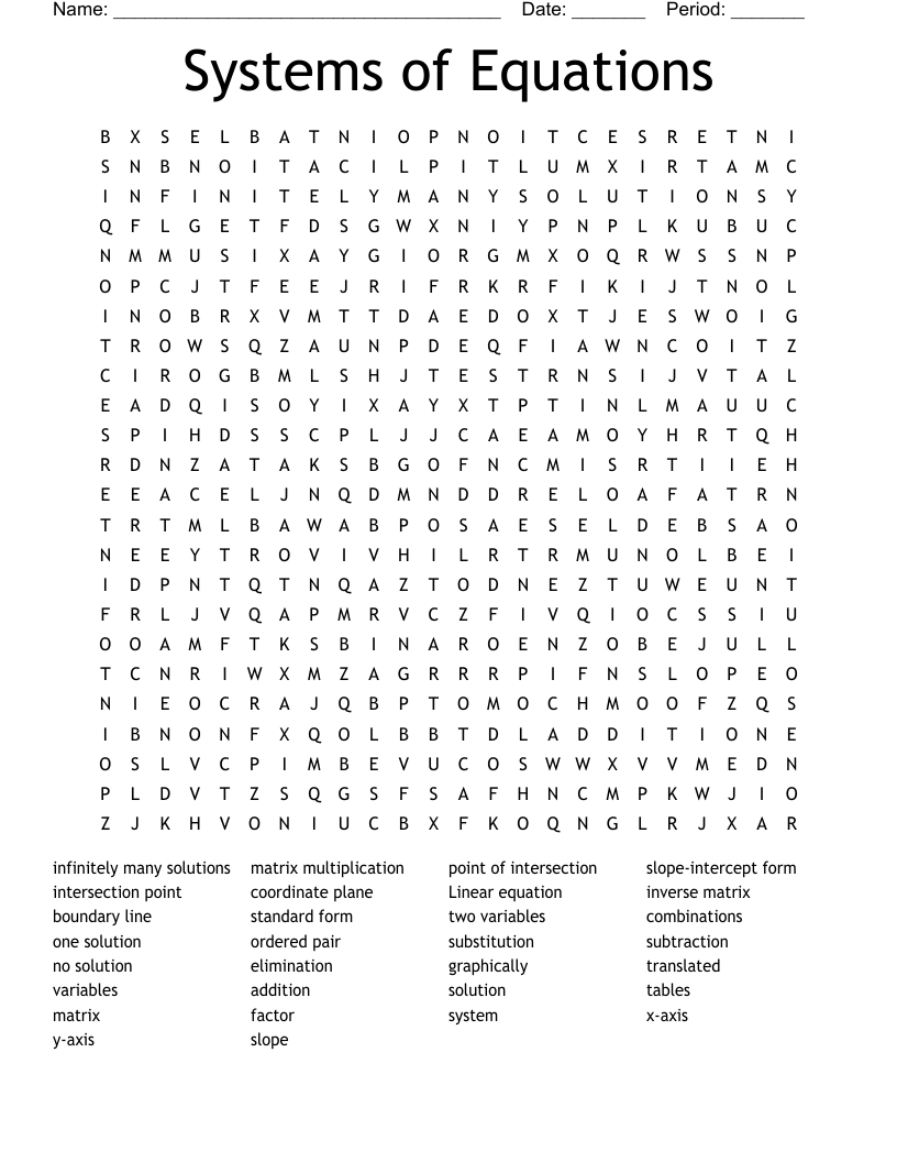 Systems of Equations  Word Search