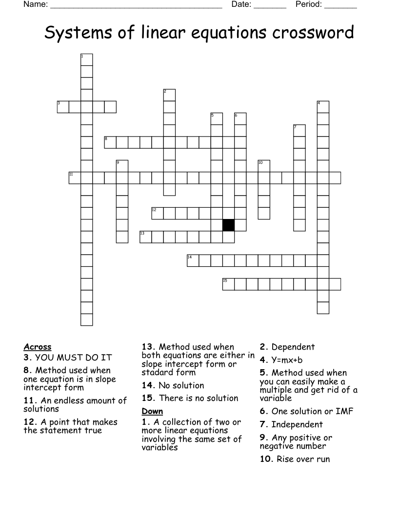 Systems of  linear equations crossword