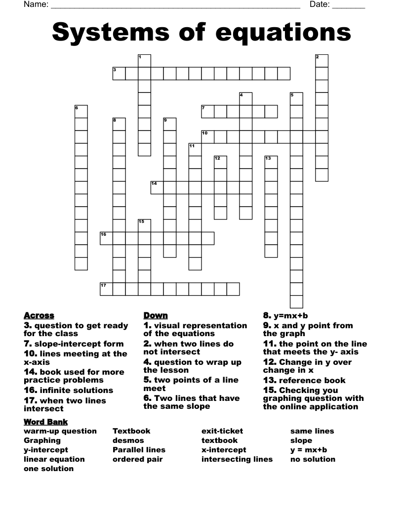 Systems of equations Crossword