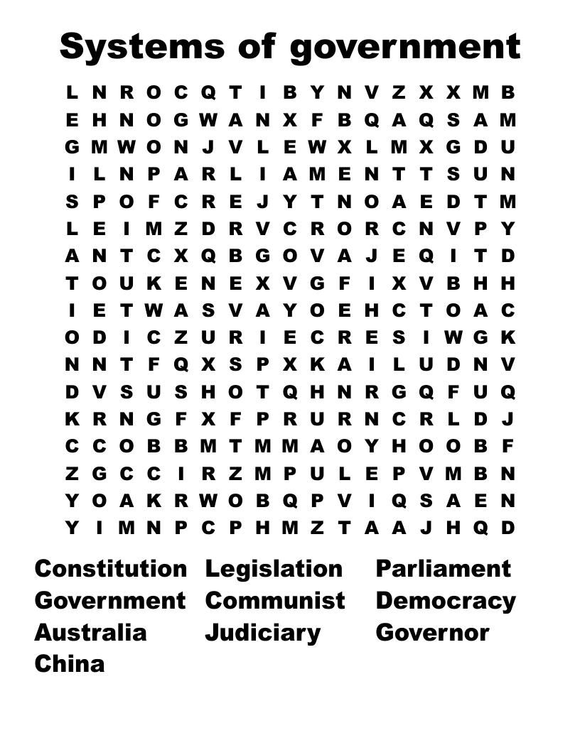 Systems of government Word Search