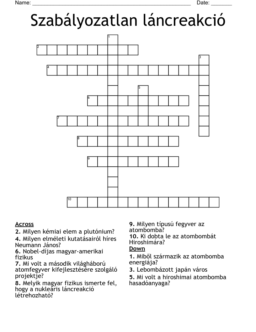 Szabályozatlan láncreakció Crossword
