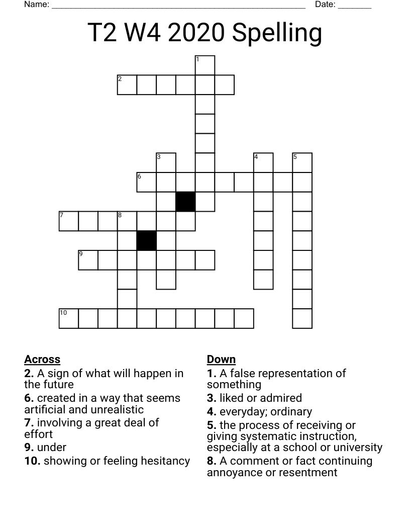 T2 W4 2020 Spelling Crossword