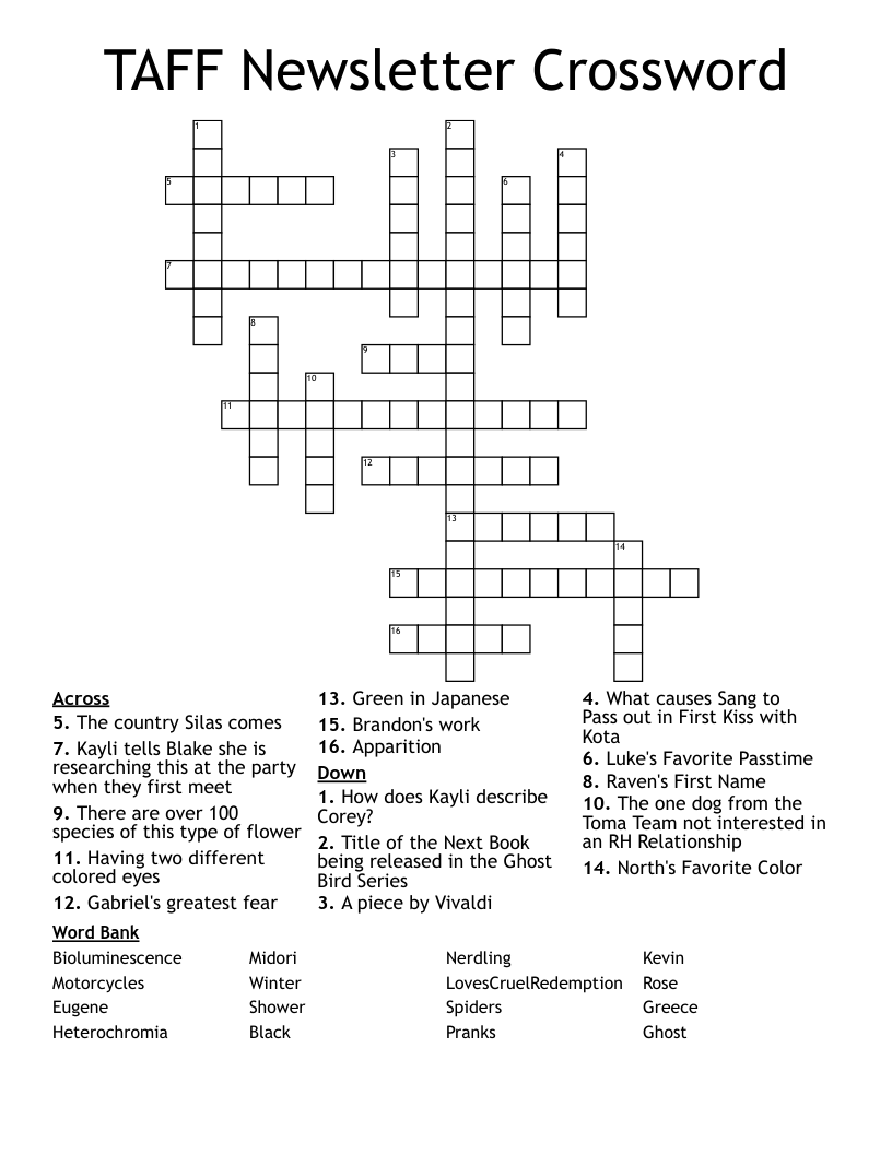 TAFF Newsletter Crossword