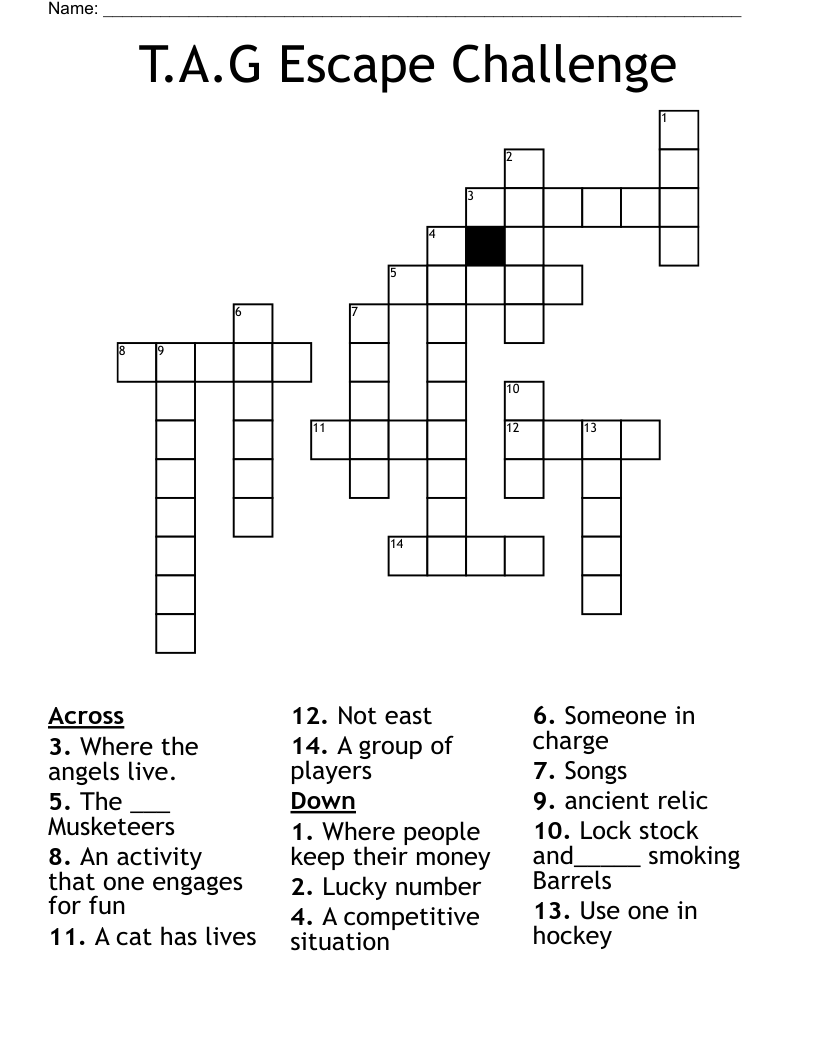 T.A.G Escape Challenge Crossword