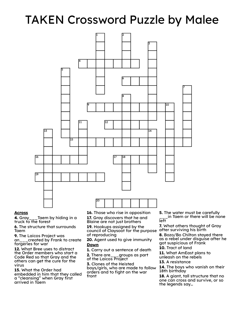 TAKEN Crossword Puzzle by Malee
