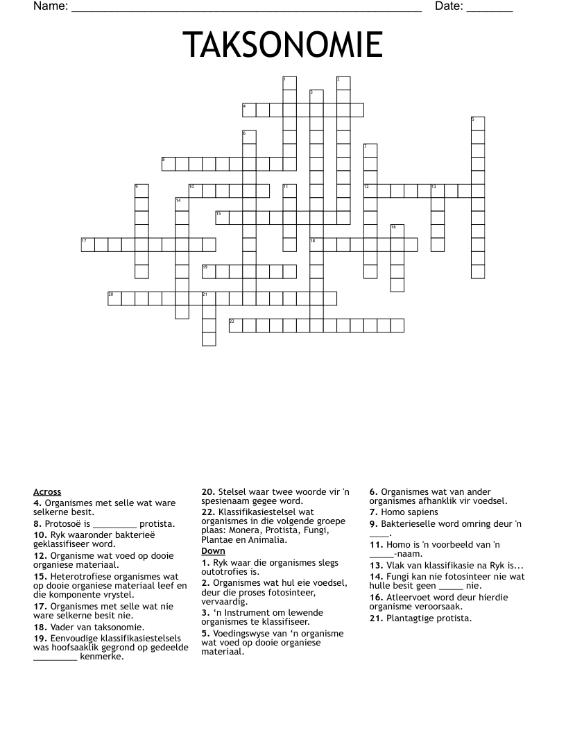 TAKSONOMIE Crossword