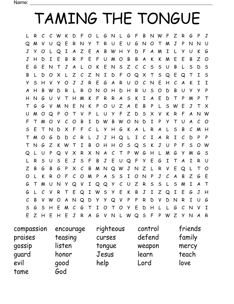 TAMING THE TONGUE Word Search