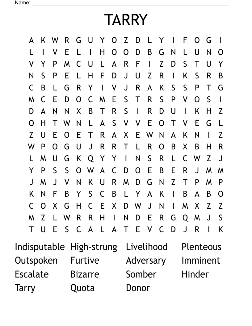 TARRY Word Search