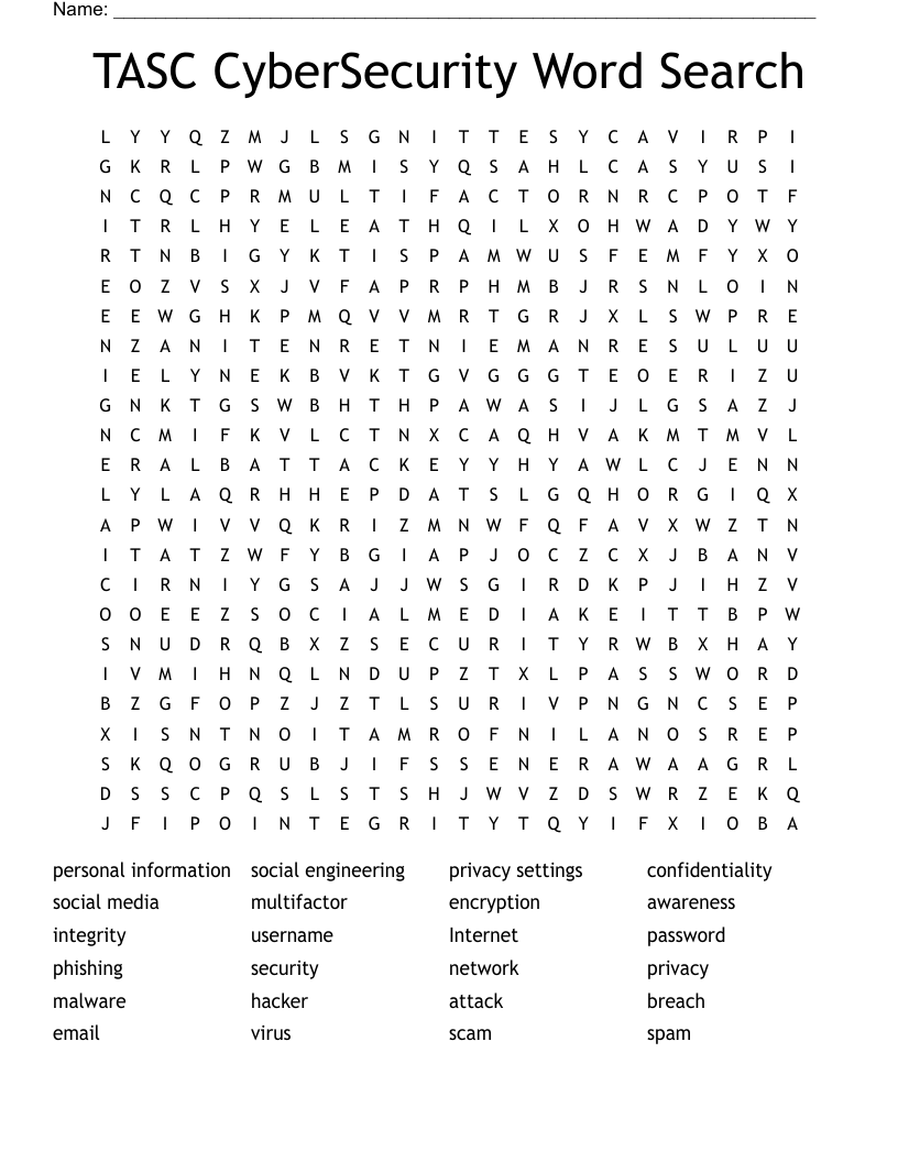 TASC CyberSecurity Word Search