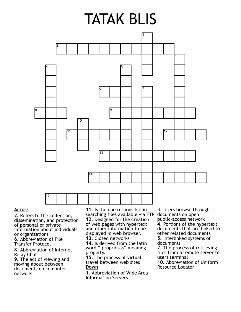 TATAK BLIS Crossword