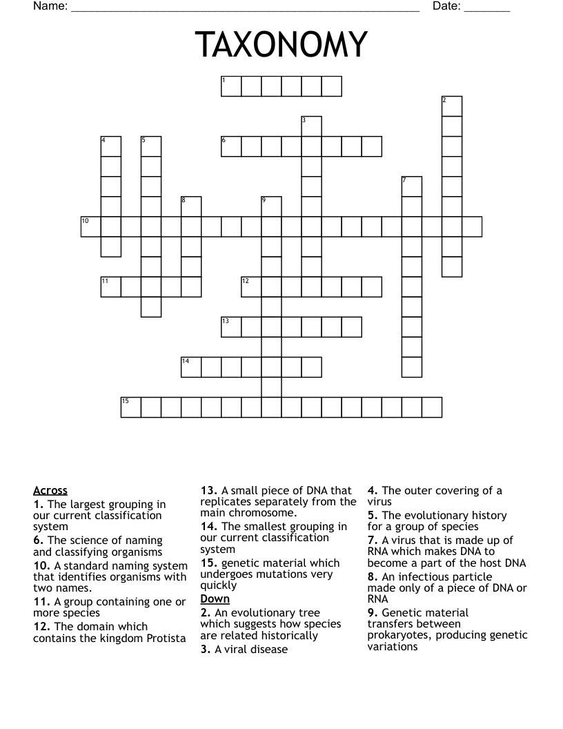 TAXONOMY Crossword