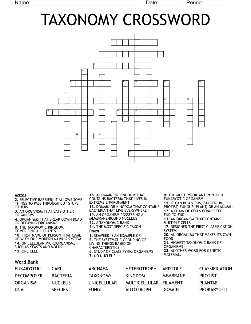 TAXONOMY CROSSWORD