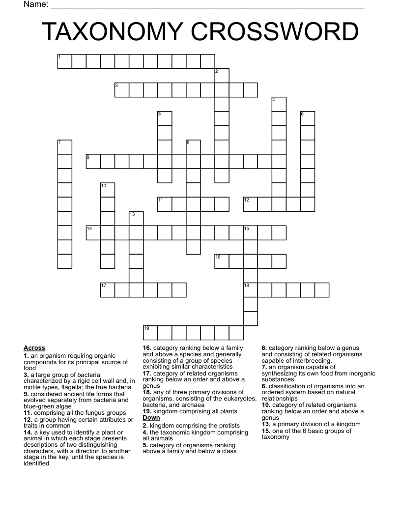 TAXONOMY CROSSWORD