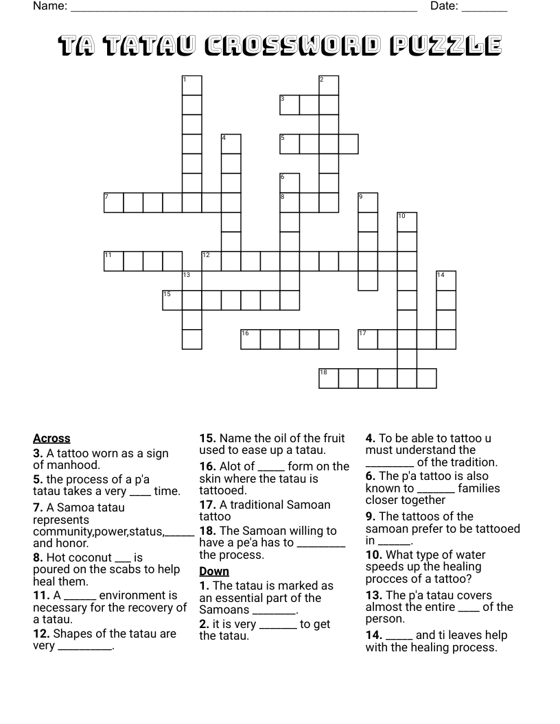 TA TATAU crossword puzzle