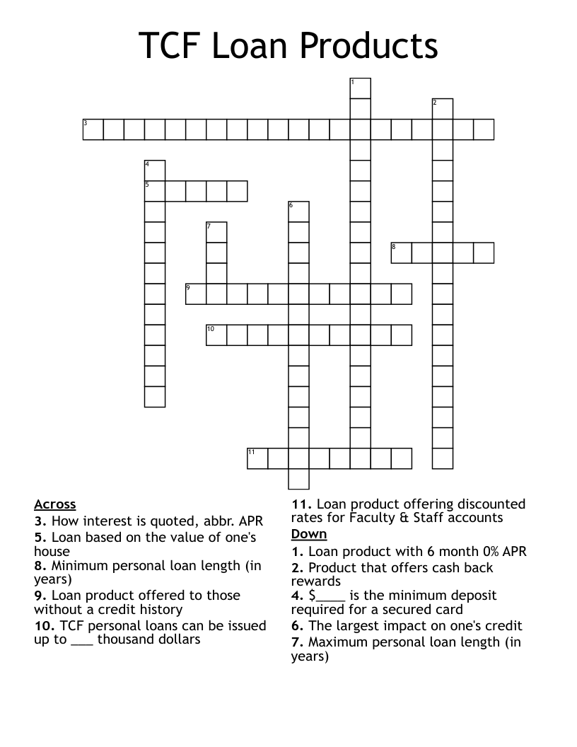 TCF Loan Products Crossword