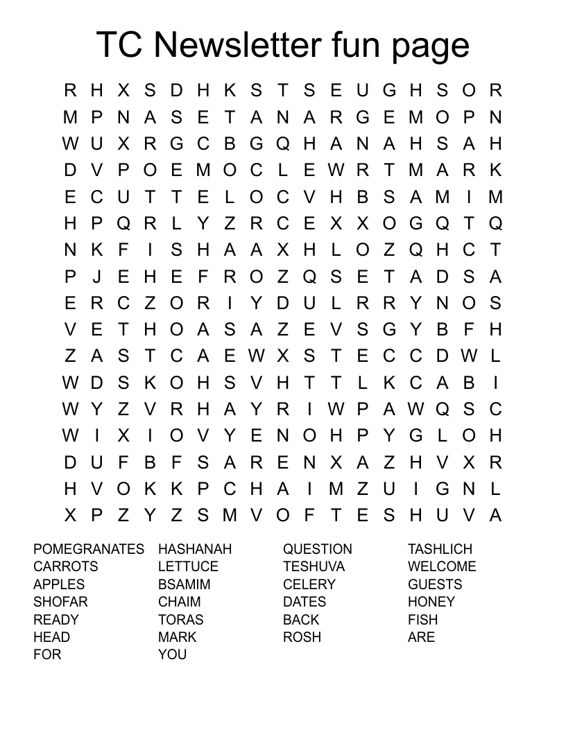 TC Newsletter fun page Word Search