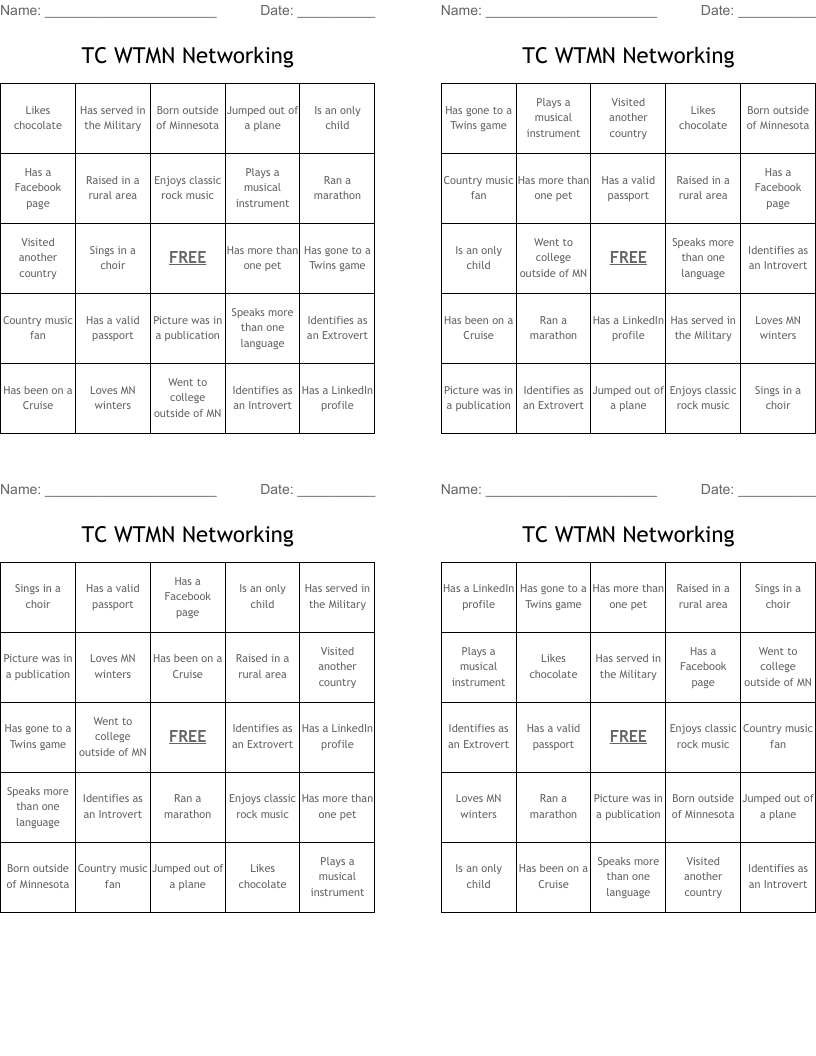 TC WTMN Networking Bingo Cards