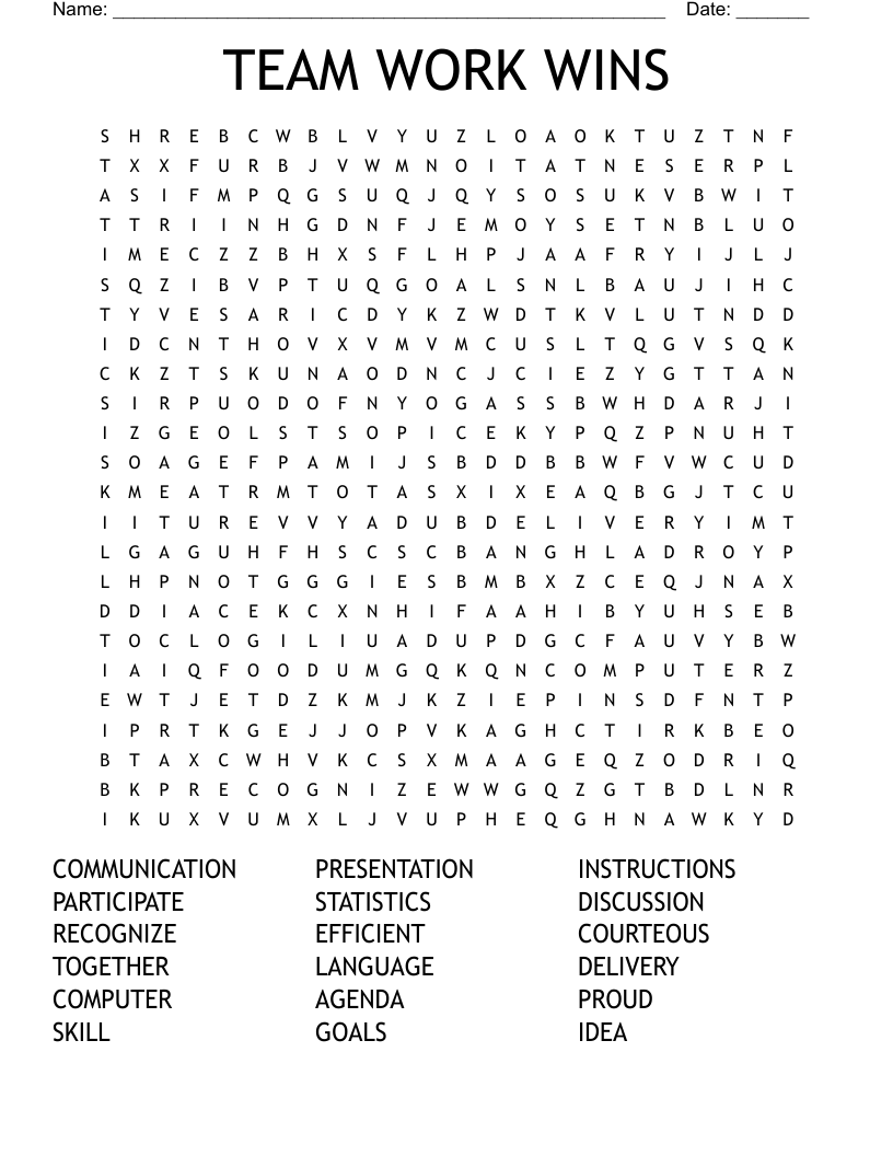 TEAM WORK WINS Word Search