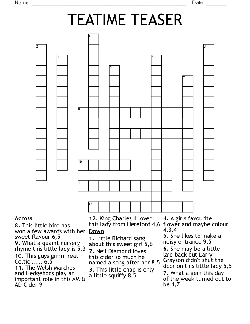 TEATIME TEASER Crossword