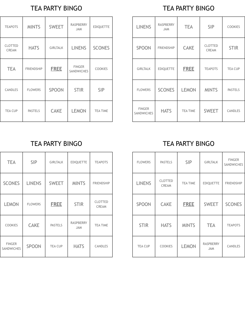 TEA PARTY BINGO