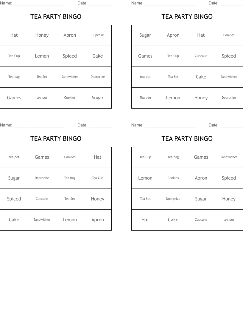 TEA PARTY BINGO