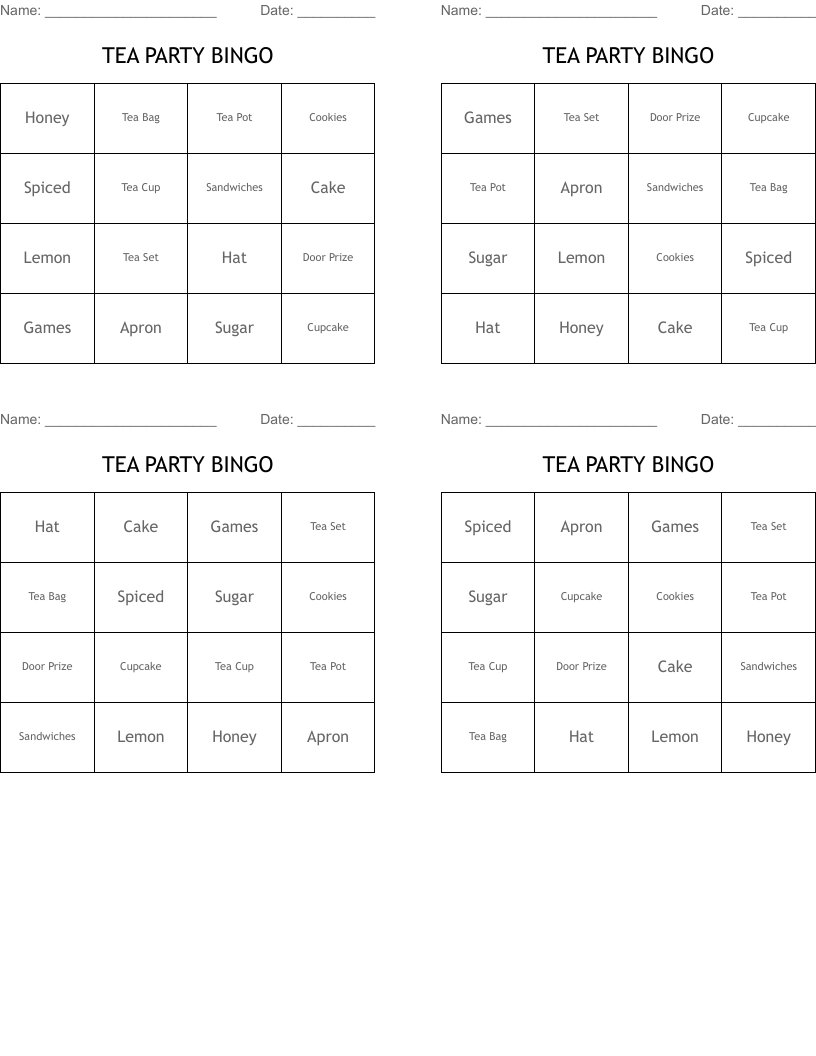 TEA PARTY BINGO