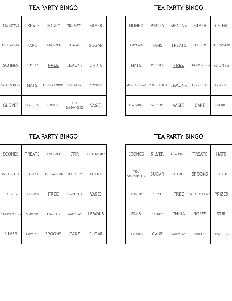 TEA PARTY BINGO  