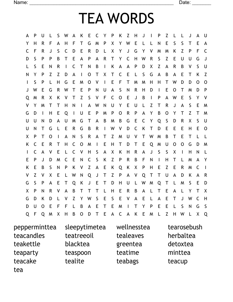 TEA WORDS Word Search