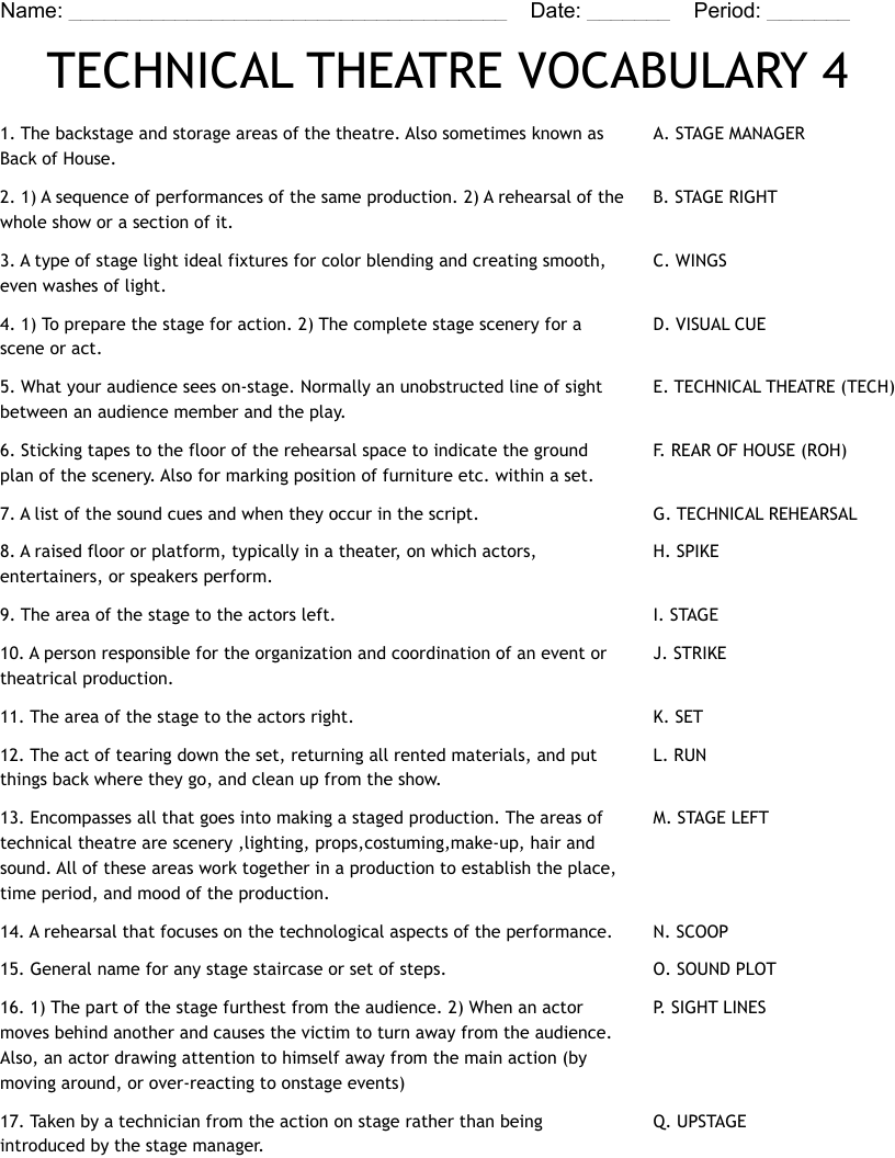 TECHNICAL THEATRE VOCABULARY 4 Worksheet