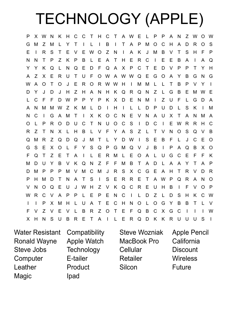 TECHNOLOGY (APPLE) Word Search