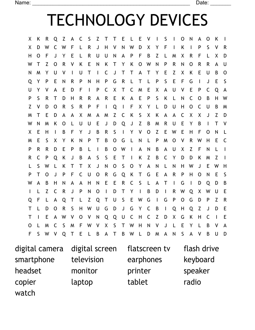 TECHNOLOGY DEVICES Word Search
