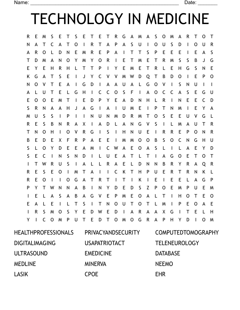 TECHNOLOGY IN MEDICINE Word Search
