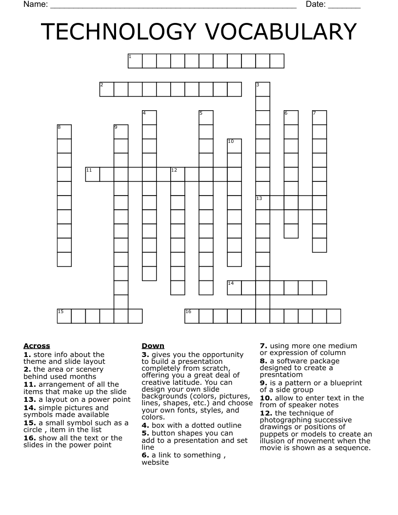 TECHNOLOGY VOCABULARY Crossword