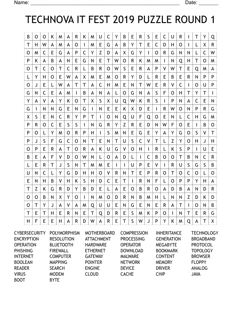 TECHNOVA IT FEST 2019 PUZZLE ROUND 1 Word Search
