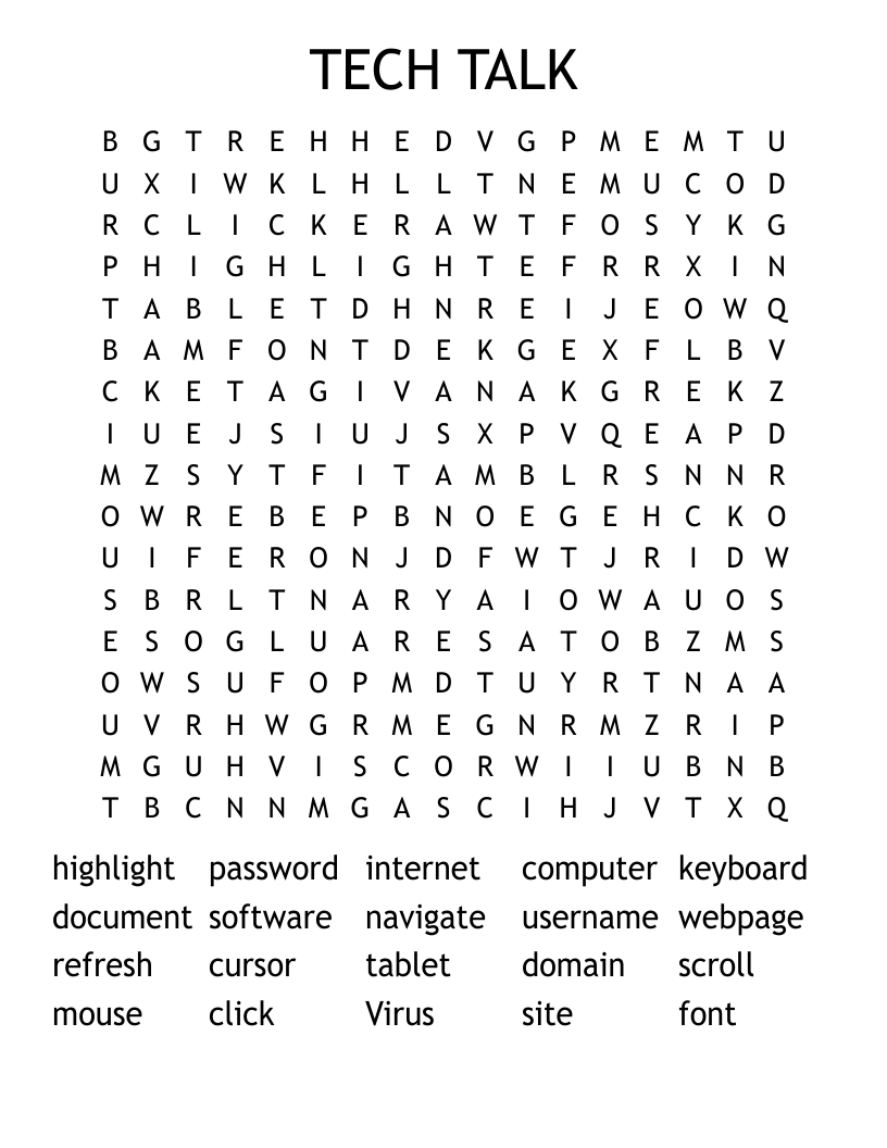 TECH TALK Word Search