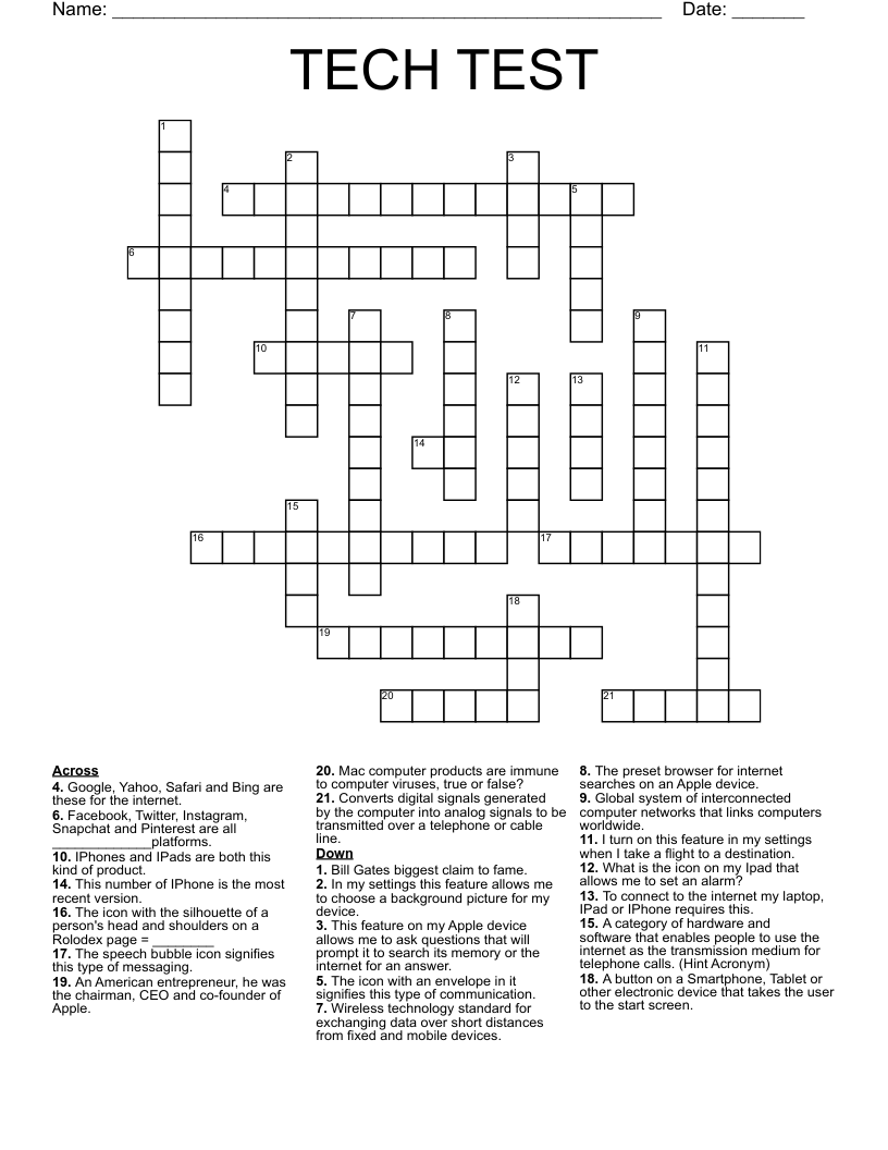TECH TEST Crossword