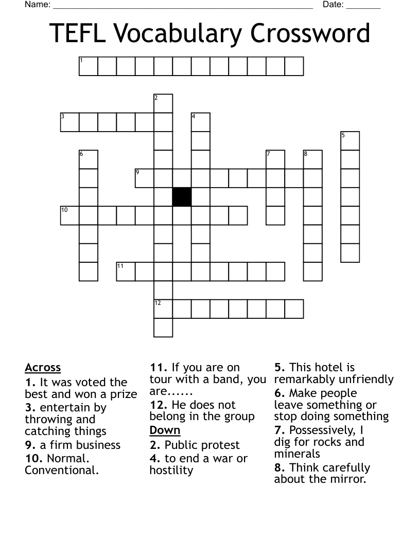 TEFL Vocabulary Crossword