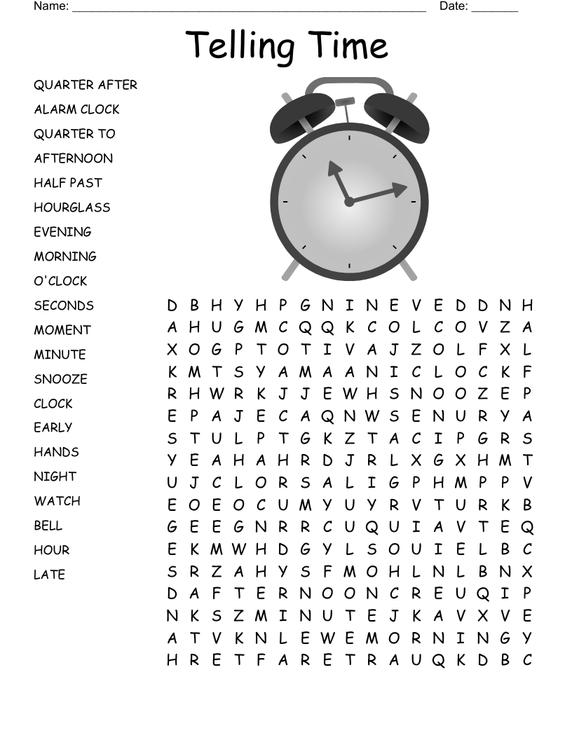 Telling Time  Word Search