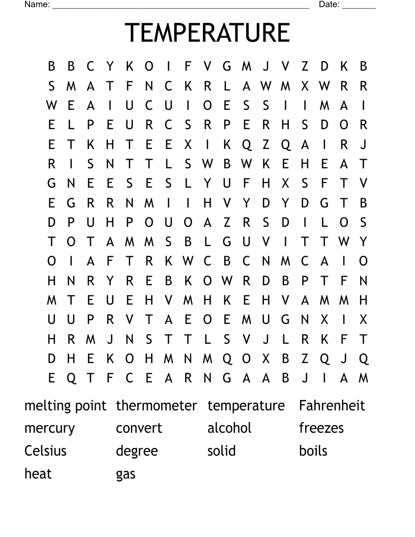 TEMPERATURE Word Search