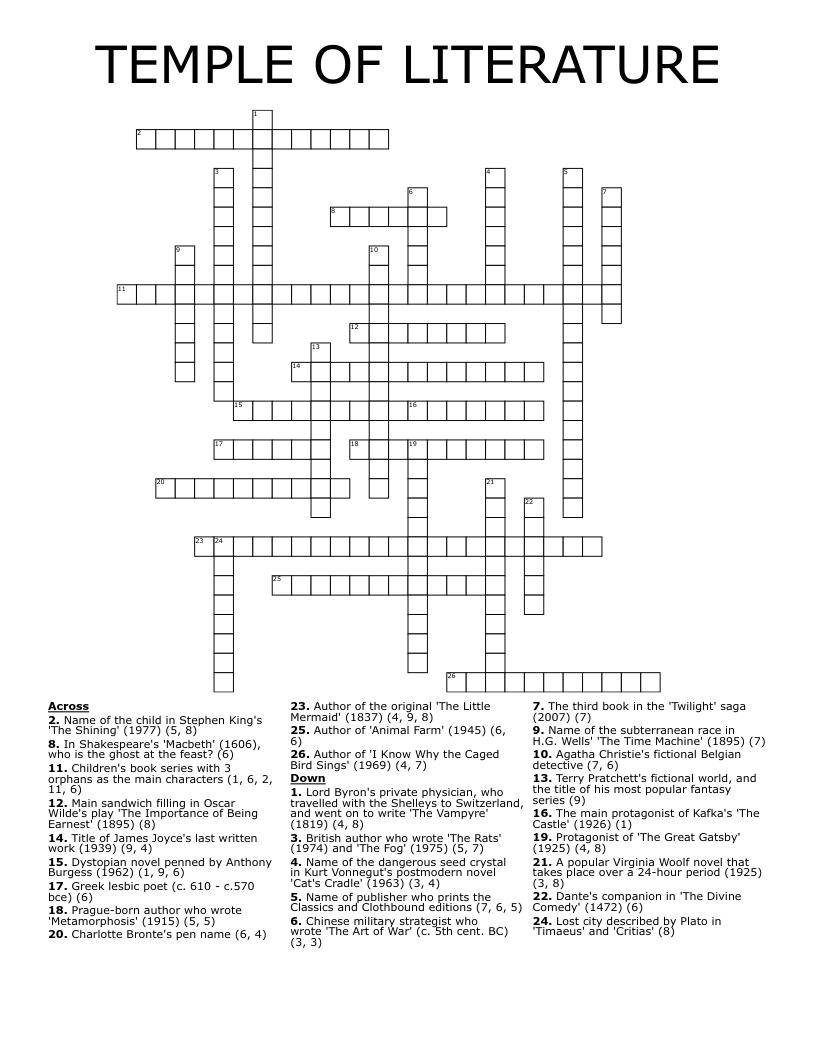 TEMPLE OF LITERATURE Crossword
