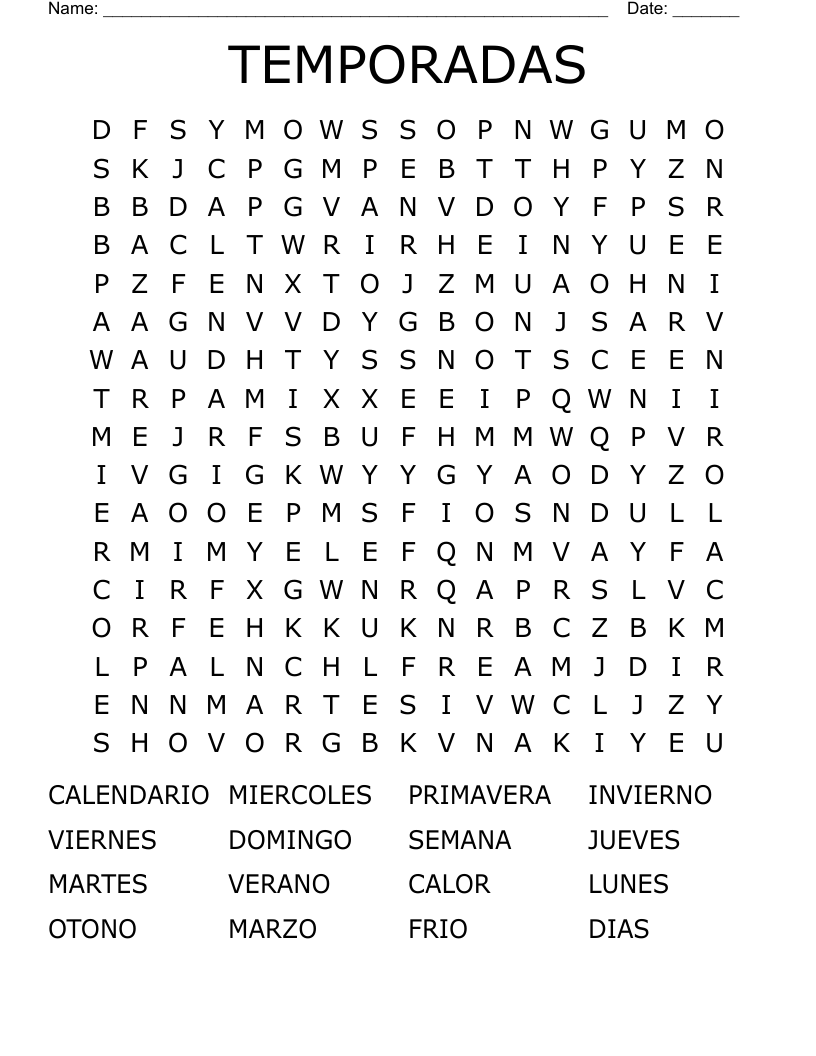 TEMPORADAS Word Search