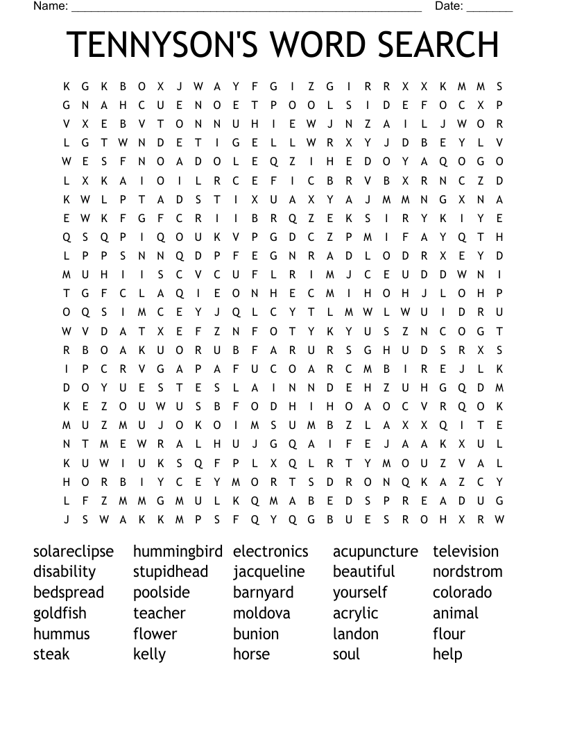 TENNYSON'S WORD SEARCH