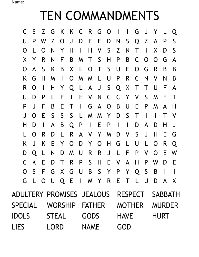 TEN COMMANDMENTS Word Search